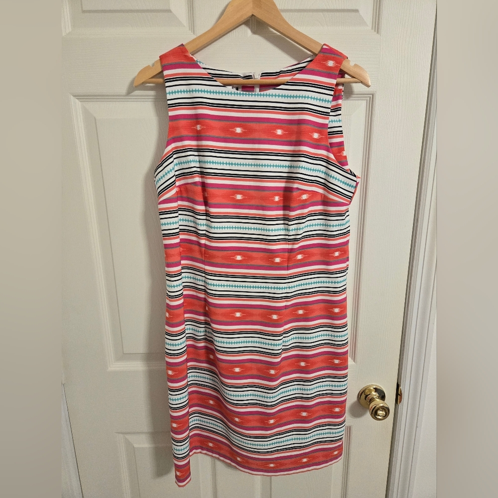 Dressbarn Pink And White Striped Sleeveless Dress Size 14